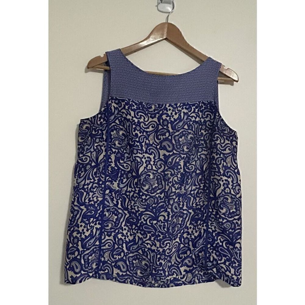 Ann Taylor Loft Round Neck Sleeveless Zip Back Paisley Blouse Top Shirt Size Med